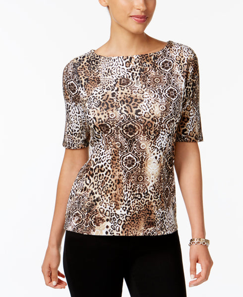 Charter Club Cotton Printed Boat Neck Top